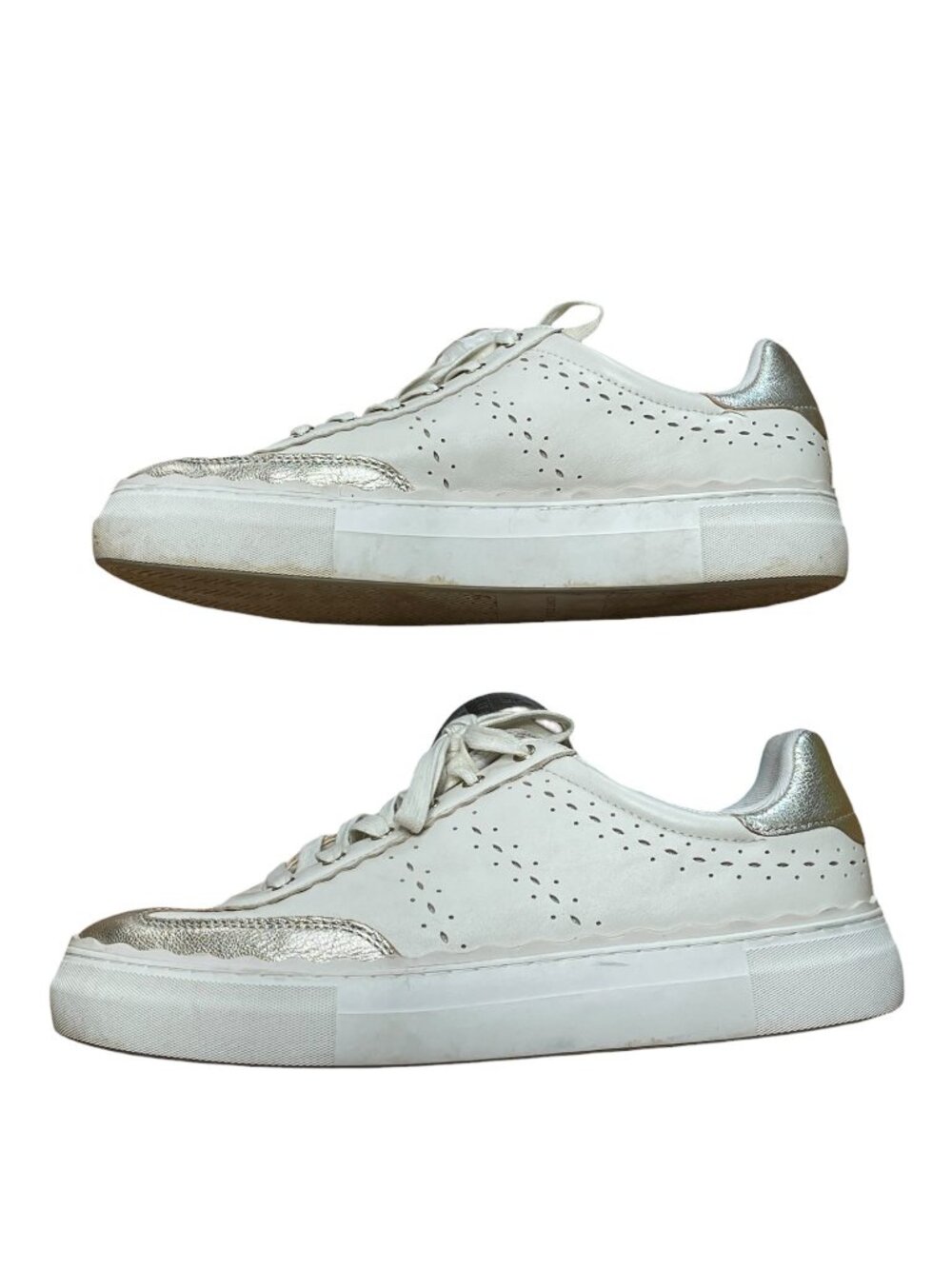 Vince Camuto White & Metallic Silver Leather Lace-Up Sneakers Size 11 - Picture 6 of 7
